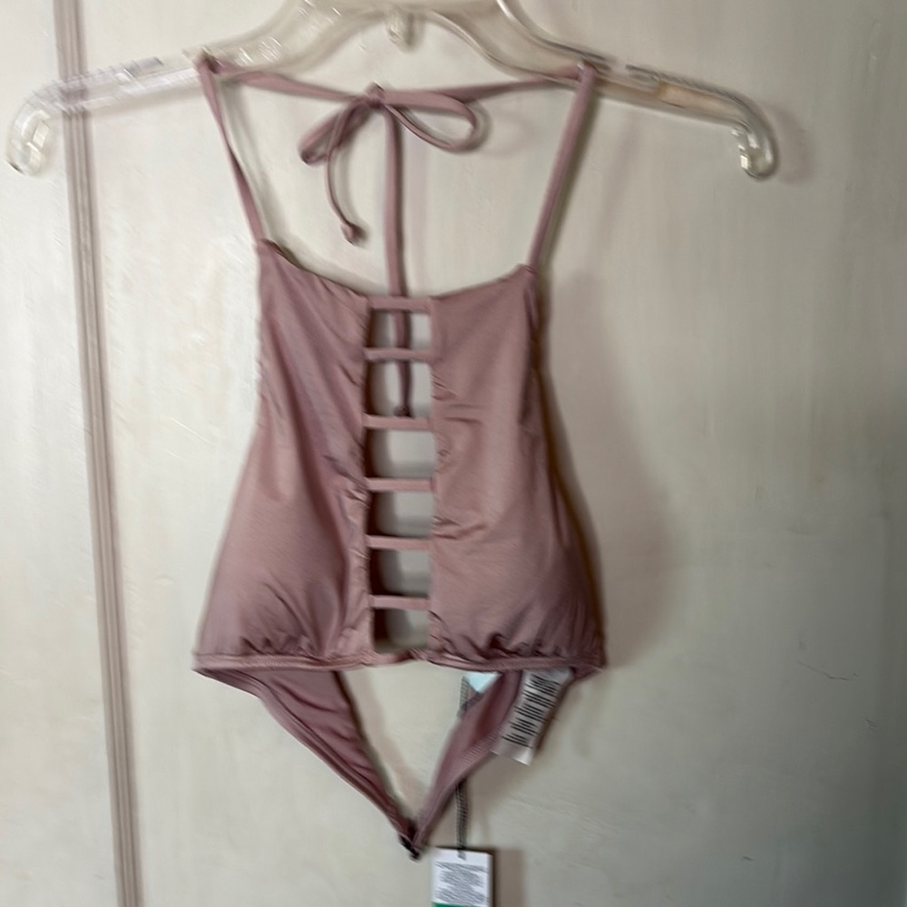 The Bikini Lab Rose Gold Pink Strappy Cut Out Bikini Swimsuit Top Large